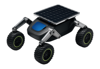 Amphibious rover with articulated arms and solar panels on top