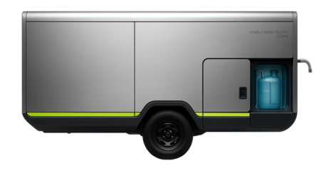 Mobile dermatology clinic with external water supply and specialized equipment storage