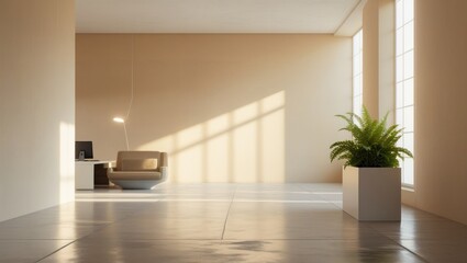Sunlit modern interior design with a minimalist aesthetic.