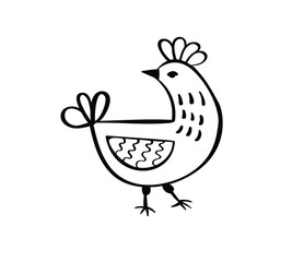 Bird in doodle simple style on white background illustration