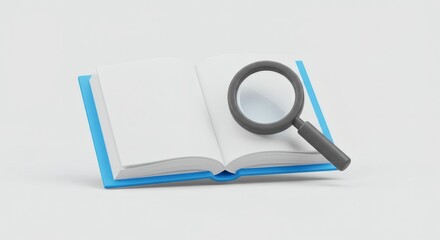 Discovering Knowledge Open Book with Magnifying Glass on White.