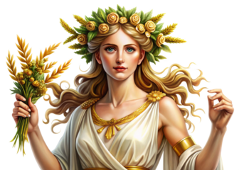Demeter isolated on a white or transparent background. Greek Mythology.