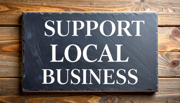 Support local business sign on wooden background