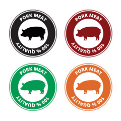 100% quality pork meat seal isolated on a white background