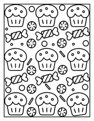Seamless Pattern with Kids Elements Coloring page | Children’s Comfy Coloring Book Design