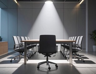 Minimal Conference Room with Single Chair in Spotlight &ndash; Dramatic Corporate Concept