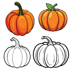 Pumpkins Illustration Set Colorful and Outlined Renderings
