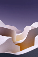 Minimal abstract paper sculpture with layered curves inspired by canyon landscapes and soft light