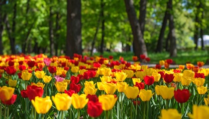 Vibrant tulips in a park