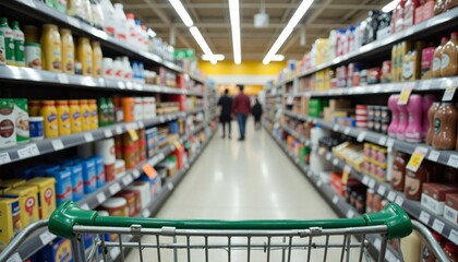 Fototapeta premium Grocery Store Aisle With Shopping Cart