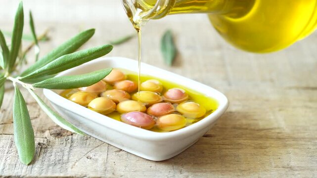 green olives on a wooden table