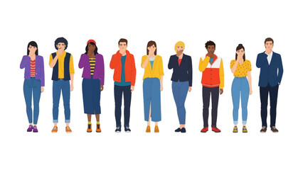 Obraz premium Unified Spectrum of Voices: A diverse ensemble of individuals, united in a call, represent the power of collective action. Their posture reflects solidarity and the resonance of a unified call. 