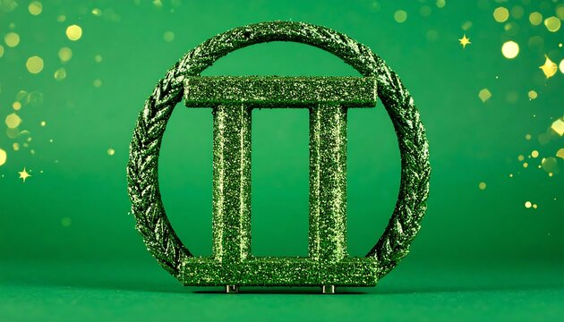 Glittering Gemini: A Green Zodiac Sign with Bokeh Lights on a Green Background