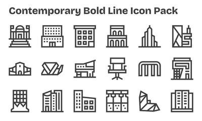 Contemporary Icon Set - 18 Bold Line Graphics