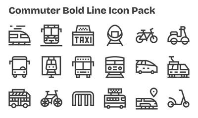 Bold Line Style Commuter Icons - 18 Vectors