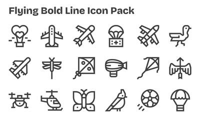 18 Bold Line Style Icons - Flying Collection