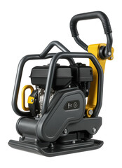 Fototapeta premium Single-direction vibratory plate compactor with a durable base plate and a centrifugal clutch for efficient soil compaction in park maintenance.