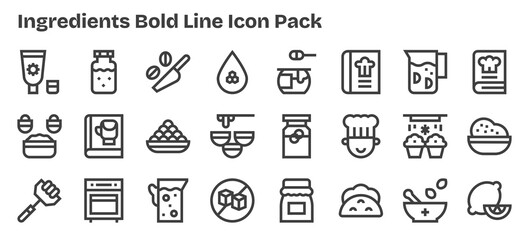 Bold Outline Style Ingredients Icons - 24 Vectors