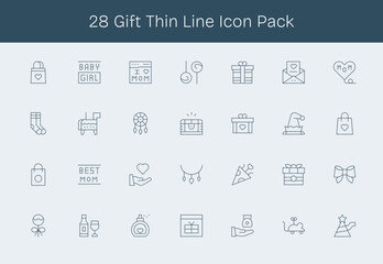 28 Gift Icons in Thin Line Aesthetic