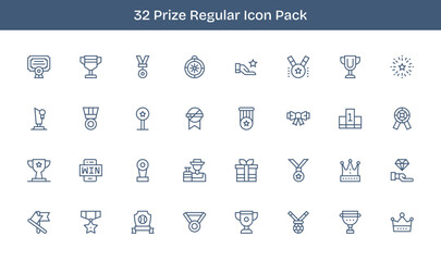 32 Icons for Prize in Regular Line Format