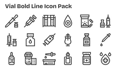 18 Vial Icons in Bold Line Aesthetic