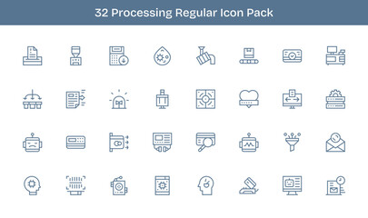 32 Regular Line Icons - Processing Graphics