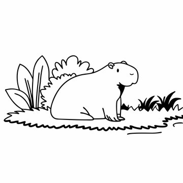 capybara sitting grass black and white clip art preview