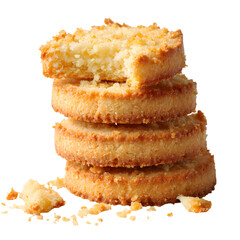 shortbread cookies with crumbs nearby on transparent background 