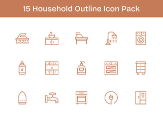 Outline Icons - Household Set with 15 Vectors