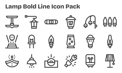 Lamp Vector Set - 18 Bold Line Icons
