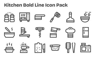 18 Icons for Kitchen in Bold Line Format