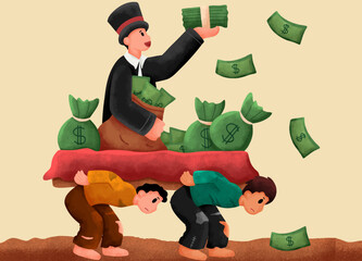 Wealth disparity: A poignant illustration depicting the stark contrast between opulent wealth and abject poverty, symbolizing the burdens of inequality and the weight of economic disparities.