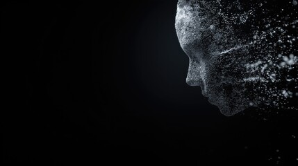 Business technology and digital transformation with holographic brain emerging from white code dots