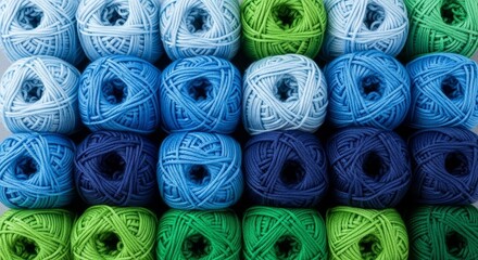 organized balls of green and blue yarn, background pattern, knitting and crafting graphic