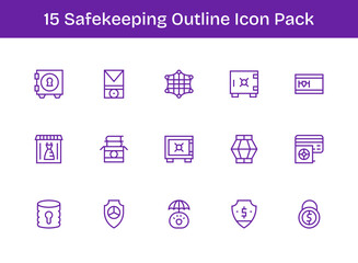 Safekeeping Icon Set - 15 Outline Graphics
