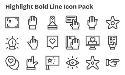 18 Icons for Highlight in Bold Line Format