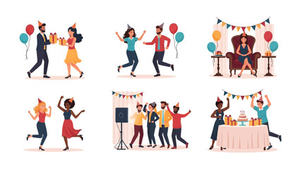 Celebration Compilation: A joyful gathering showcasing diverse scenes of festive occasions filled with cheerful people. 