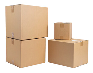 Stack of Brown Cardboard Boxes with Tape Isolated on Transparent Background