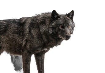 Gray Wolf Standing in White Background with Focused Expression