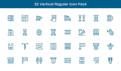 Regular Line Icons - Vertical Set with 32 Vectors