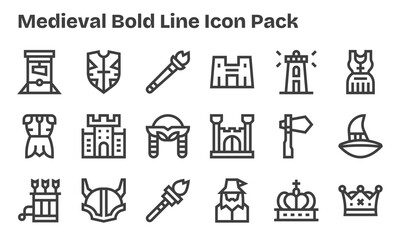 Medieval Design Icons - 18 in Bold Line Style