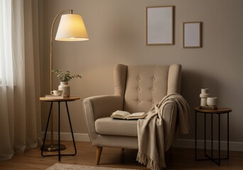 Cozy Reading Nook with Beige Armchair