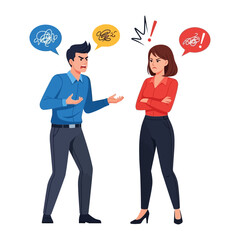 Conflict and Disagreement: Two figures are depicted in a heated argument, with expressions of anger and frustration.