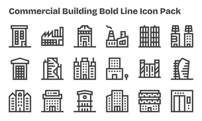 18 Commercial Building Icons in Bold Line Aesthetic