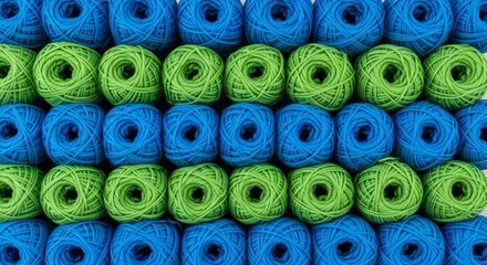 organized balls of green and blue yarn, background pattern, knitting and crafting graphic