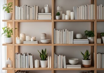 Neutral Tones Home Library Shelving Decor