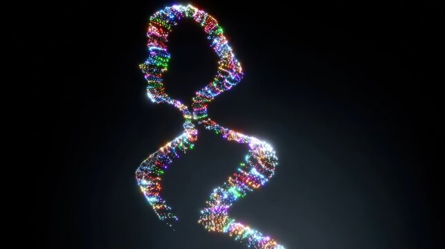 Abstract representation of DNA double helix.  Colorful glowing strands