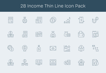 28 Icons for Income in Thin Line Format