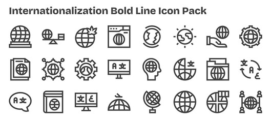 Internationalization Icon Set - 24 Bold Outline Graphics