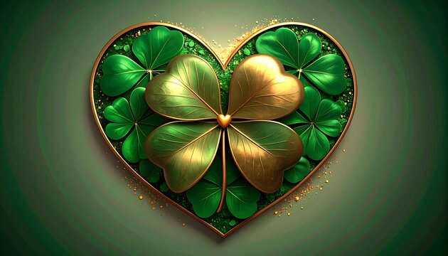Golden Clover Heart Shaped Design with Green Shamrocks